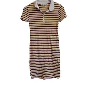 Eye candy Y2K inspired multi color stripe collard midi dress